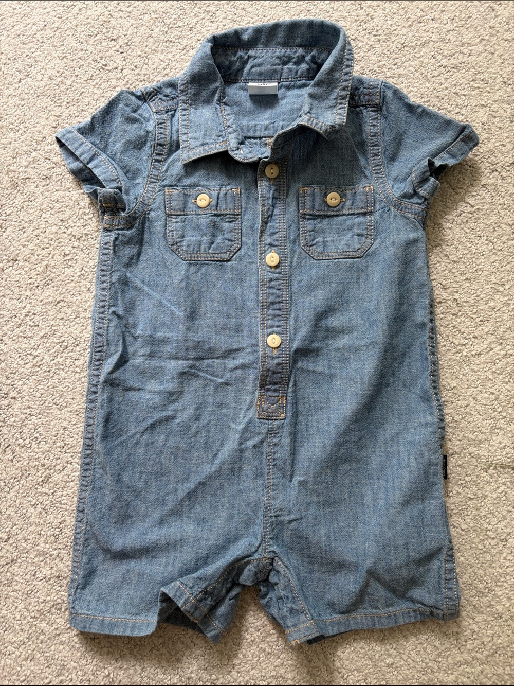 GAP Light Denim Short Sleeve Romper